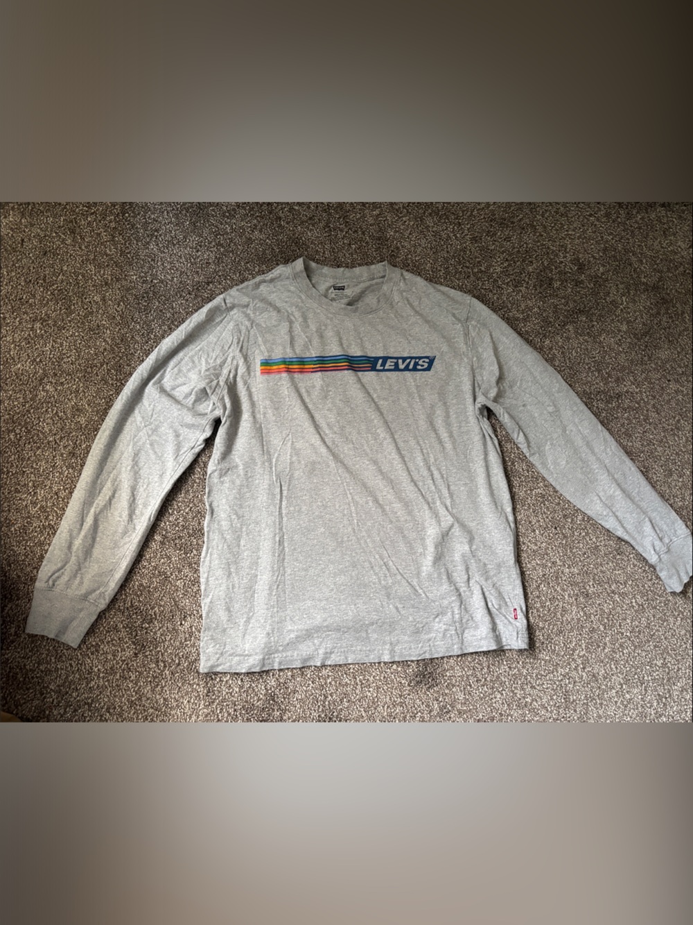 Levi's Men's Heather Gray Long Sleeve Shirt with Rainbow Stripe Logo